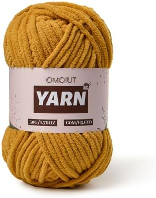Plush Chenille Chunky Crochet Yarn - Baby Yarn for Crocheting Soft - Velvet Yarns Knitting for Blankets Crafts - Fluffy Amigurumi Yarns 50g / 65.6yd (Turmeric)