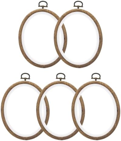 PATIKIL 6x4.7inch Embroidery Hoops, 5Pieces Imitated Wood Oval Frame Cross Stitch Hoop Ring for Embroidery Art Craft Sewing Ornaments Hanging Decoration