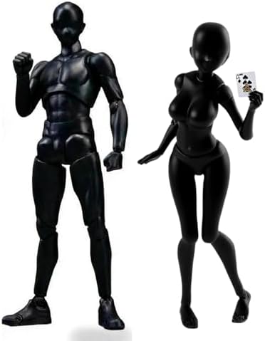 Artists Manikin Art Mannequin Figures Supplies Drawing Tools,Small Drawing Figure Model for Action Figure,Set Sketching,Painting(Black-Male+Female)