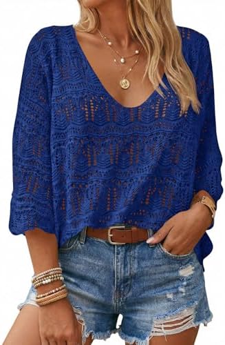 Saodimallsu Womens Crochet Cover Up Sweater Tops