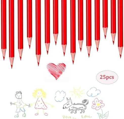 Adhere 25pcs Checking Pencils Erasable colored Pencils Pre-Sharpened #2 HB,for Checking Tests Grading,Map Coloring, editing Office Favors,including a Free sharpener. (Red)
