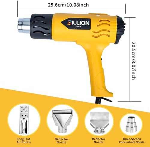 1800W Heat Gun, 100℉ to 1200℉ Heat Shrink Gun with 4 Nozzles