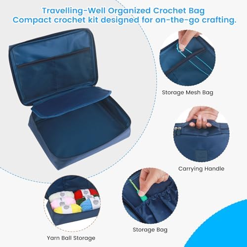 MECHEER Crochet Kit for Beginners, 67 Pcs Knitting Kits Crochet Set with Yarn, Ergonomic Crochet Hooks 0.6mm-6.0mm, Portable Crochet Starter Kit for Travel