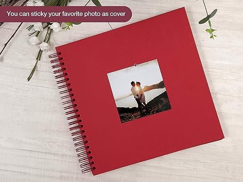 potricher 12 x 12 Inch Large DIY Scrapbook Photo Album 80 Pages, Red | Thick Kraft Paper Scrap Book Photo Albums, Memory Book for Wedding, Anniversary, Baby, Family, Travel, DIY Projects