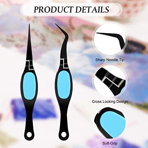 Chumia Craft Tweezer Precision Curved Straight Fine Tip Craft, Black and Blue