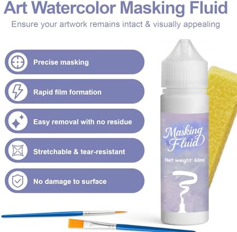 1DFAUL 60ml Masking Fluid for Art Watercolor Painting, Easy Peel-Off(White)