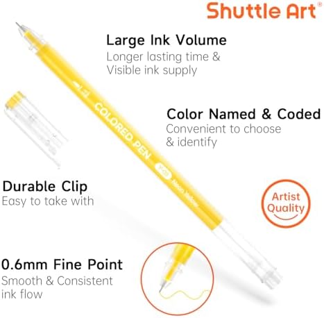 Shuttle Art Colored Pens, 22 Highlight Tone Colors Cute Journal Pens 0.6mm Fine Point Colored Gel Pens for Black Paper Adult Coloring Writing Drawing Journaling Note Taking School Office Home