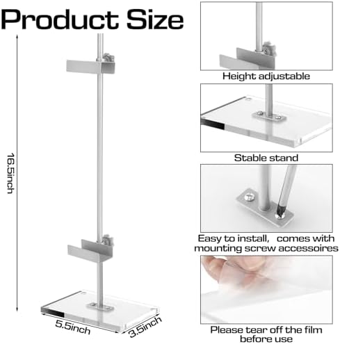 RattanView Adjustable Tabletop Easel Silver Picture Frame Holder Stand up to 16.5" H Metal Floating Picture Rack for Display Easel with Acrylic Base 16 x 5 Frame Holder Stand Table for Art Photo Signs