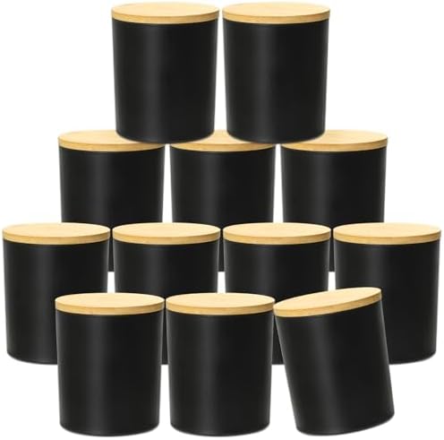 SUPMIND 12Pcs Candle Making Jars, 14 fl.oz Black Empty Glass Jars in Bulk