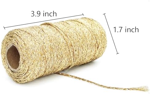Leecogo 110Yards/328Feet Gold String Twine for DIY Crafts Metallic Bakers Twine Yarn Wrapping Party Home Decoration