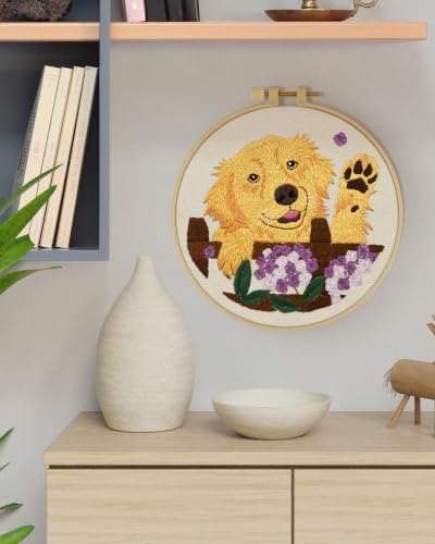 ERKOON Embroidery Kit for Beginners Adult Golden Retriever Cross Stitch Set
