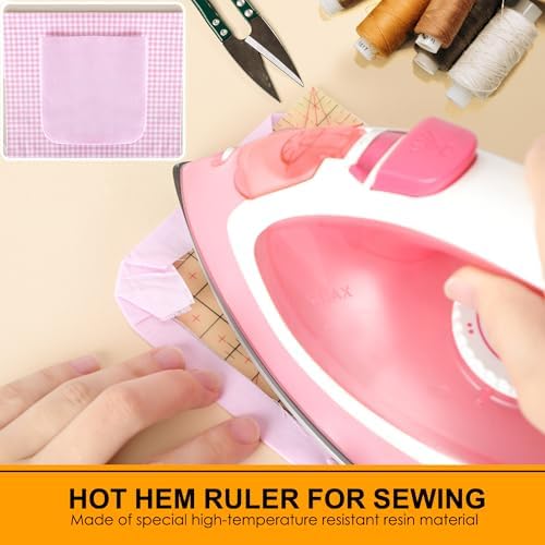 Thin Hot Hem Ruler Rounded Corner Ironing Ruler for Pocket All-in-one Ruler for Sewing Quilting Heat Resistant Non-Slip Hot Ruler Efficient Precise Sewing Tool Seam Guide 10X5inch