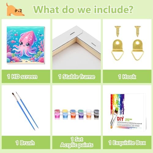 Reivworl Octopus Paint by Numbers Kit for Kids with Frame 8×8 inch