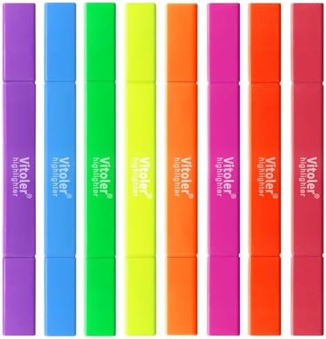 Vitoler Highlighters, Assorted Colors, 8 Pack Dual Tip Pastel Highlighters