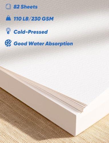 82 Sheets Watercolor Paper Bulk 9"x12", 110lb/230gsm Cold Press Thick