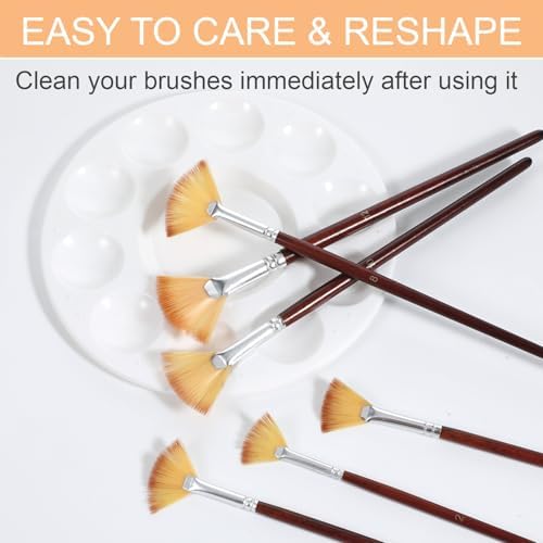18 Pcs Fan Paint Brushes, Artist Painting Brush Set Professional Soft Anti-Shedding Nylon Brush Wooden Handle Oil Acrylic Brush Suitable for Acrylic Painting, Oil Watercolor Painting