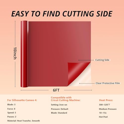 HTVRONT Puff Vinyl Heat Transfer, 10" x 6ft Red Puff Vinyl