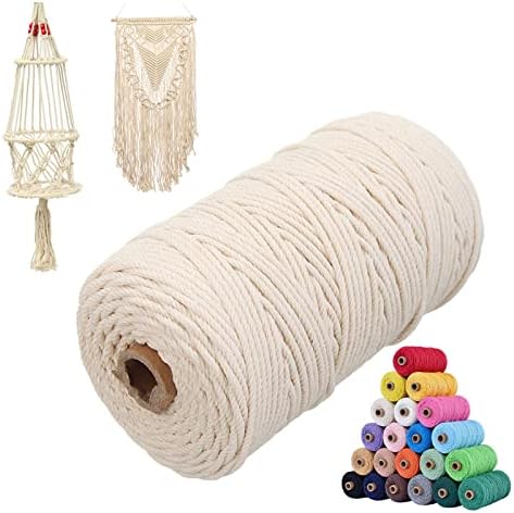 Natural Macrame Cord 4mm x 109yards Colored Macrame Cord 2mm/3mm/4mm/5mm/6mm Macrame Cotton Cord, Twisted Macrame Yarn, Soft Craft Cord Macrame Rope Macrame Supplies (Natural Color, 4mm*109Yards)