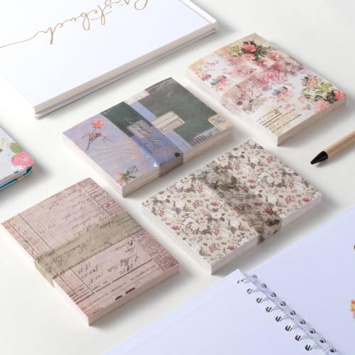 400 Sheets Vintage Scrapbook Paper Assorted, 4 Color Mixed Craft Papers, Premium Special Textured Set, Multipurpose DIY Supplies for Scrapbooking Junk Journaling Handmade Art Projects