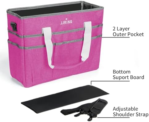 JJRING Craft Organizer Tote Bag Large Art Storage Caddy Deep Red | With Multiple Pockets For Sewing, Scrapbooking, School, Medical, And Office Supplies