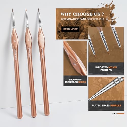 Detail Paint Brushes 5/0, Golden Maple 6PC Extra Fine Detail Miniature Paint Brush Set Very fine Paint Brushes for Miniature Painting Small Scale Models Acrylic Watercolor Oil, Rose Gold