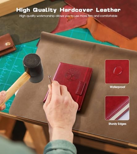 Biuwory A6 Leather Pocket Notebook, 140 Lined Pages Hardcover Small Journal | 3.7"×5.7" Vintage Leather Journal for Women Men Writing, College Ruled Mini Notepad for Notetaking, Travel, Work, School