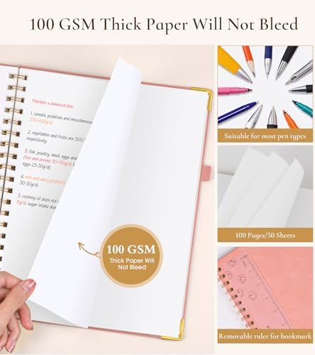 Blank Spiral Notebook Journal 8.5” x 11”, A4 Large Hardcover Sketch Book for Women Men, 100 GSM Blank Paper Drawing Notebook, Spiral Bound Sketchbook for Sketching School Work Note Taking, Pink