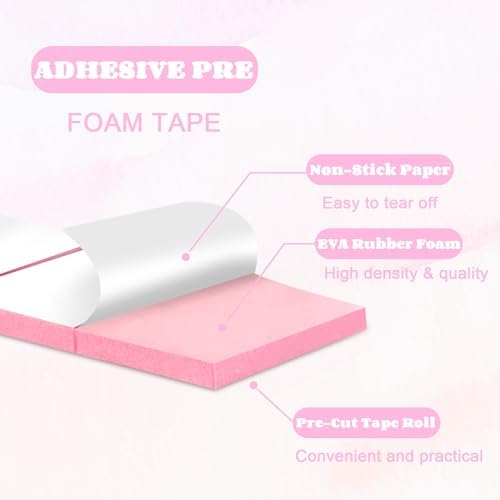 168 Pcs Foam Tape Craft Double Sided Precut 3/4 X 1/2 Inch 3D Adhesive Foam Squares Self Adhesive Dots Pink for Halloween Christmas DIY Crafts Art Sewing Supplies (1 Tape, Pink)
