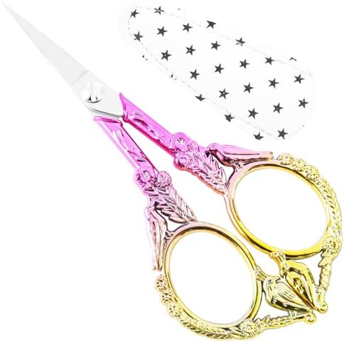 Crochet Scissors with Cover – Pink Gold Vintage Small Embroidery Scissors, Sharp Craft Scissors for Yarn Thread Sewing Needlework, Cute Bird Design Gift for Crocheter Quilter, 4.6 Inch