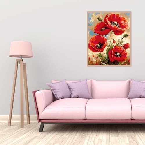 AALBLAC Flowers Paint by Numbers for Adult - Poppy Flower Paint by Numbers Kit for Adults Beginners, Easy Flowers Acrylic Painting on Canvas for Home Wall Art Decor 16x20 Inch