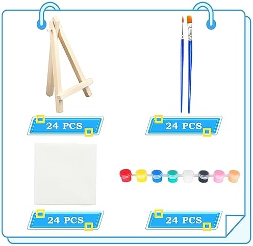 Mini Canvas Paint and Easel 24 Set Art Painting Kits Craft Gift