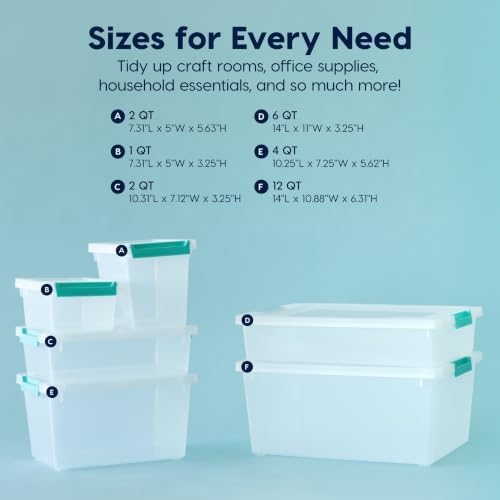 IRIS USA Storage Bins with Lids |Made in USA| 2 Qt - (6-Pack) - Clear