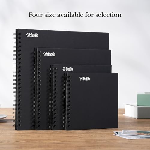 potricher 8 x 8 Inch DIY Scrapbook Album 40 Pages with Kraft Paper, Black | Thick Kraft Paper Scrap Book Photo Albums, Memory Book for Wedding, Anniversary, Baby, Family, Travel, DIY Projects