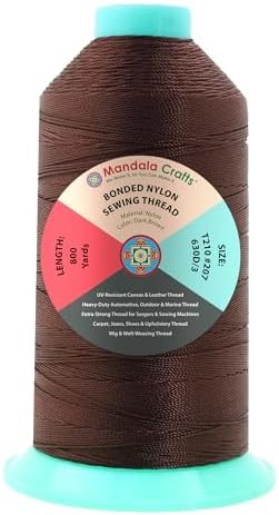 Mandala Crafts Size 207 630D T210 Dark Brown Bonded Nylon Thread, 800 YDs
