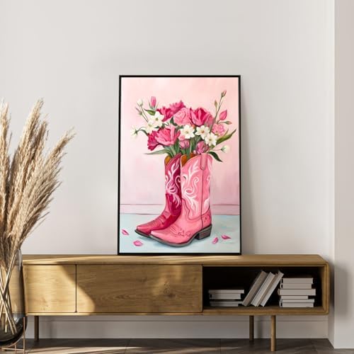 Framed Paint by Numbers Kit for Adults, Western Cowboy Boot Decor 8x12 Inch