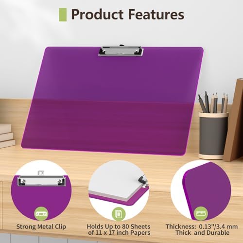 Extra Large Clipboard, 11 x 17 Purple Plastic Drawing Board