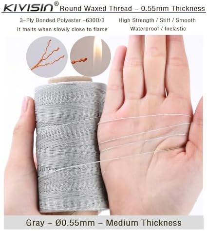 Sturdy Bonded Waxed Polyester Thread, 0.55mm, 437 Yards Wax String Cord - Gray for Leather, Hand Sewing, Stitching, Bookbinding, Beading, Bracelets and Macrame Jewelry Making