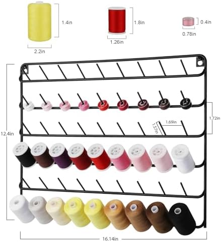YBING Thread Holder Wall 54 Spools Thread Rack Black Metal
