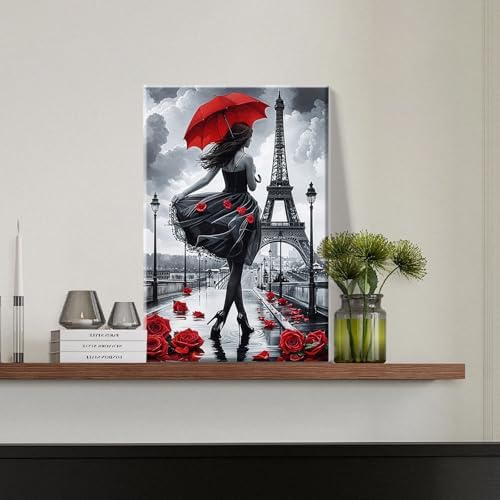 JOOZ Paint by Numbers Kit for Adults Eiffel Tower Paint by Numbers Kit with Frame DIY Girl Paint by Number with Easel Flowers Paint by Number Kits on Canvas for Gift Home Wall Decor 7.87x11.81 Inch