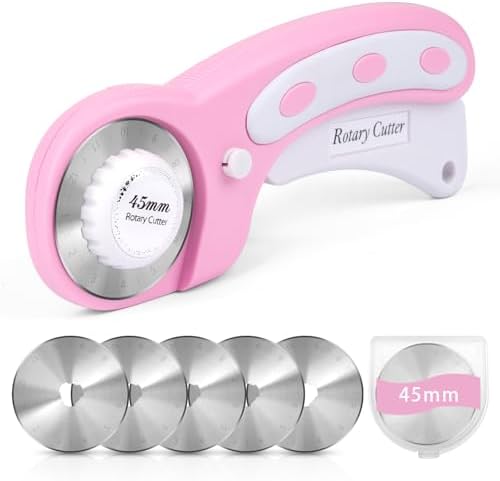 45mm Rotary Cutter for Fabric with 5 Extra Blades, Roller, with Safety Lock
