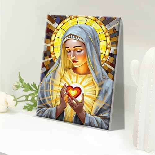 JOOZ 5D Virgin Mary Paint by Numbers Kit for Adults with Frame, 8x12 Inch