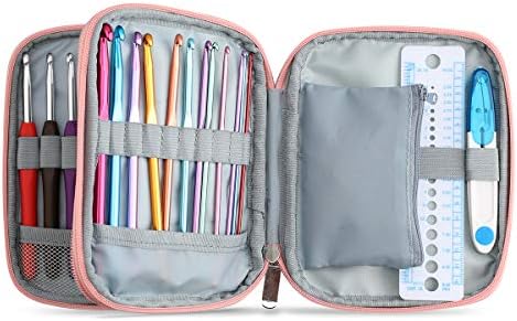 Crochet Hook Case, Zipper Storage Organizer Bag with Web Pockets for Crochet Needles/Knitting Accessories/Crochet Hook Kit Tools, Lightweight, Easy to Hold