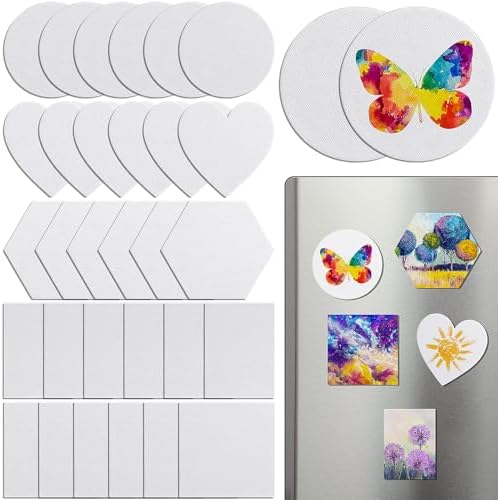Engrowtic 30 Pcs Mini Magnetic Canvas Panel Boards - Various Size Magnetic Canvases for Painting Fridge Locker Art Crafts DIY, White