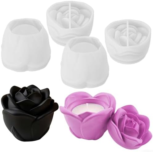 Rose Jar Molds, Set of 2 Small Rose Flower Jar Resin Molds with Lid