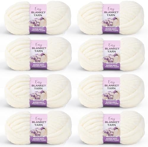 Super Soft Chunky Chenille Yarn for Crocheting,White Fluffy Velvet Plush Thick Soft Chunky Chenille Baby Blanket Yarn for Crocheting Knitting Beginners 8 * 100g(White)