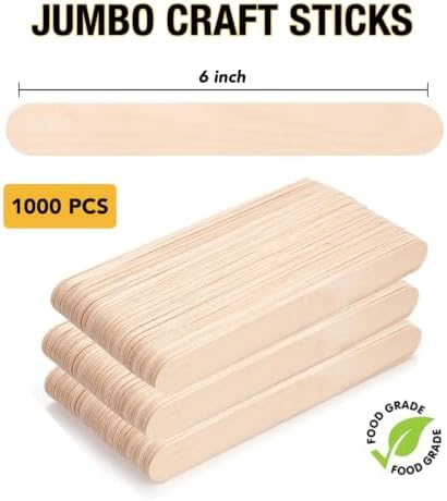 Apremont 1000 Pieces Large Jumbo Wooden Craft Sticks (6" x 3/4"), Premium Natural Organic Wood for Waxing, Craft Project, Tongue Depressor, Popsicle, Ice Cream Stick,Woodcraft, Paint Stirrer and Art