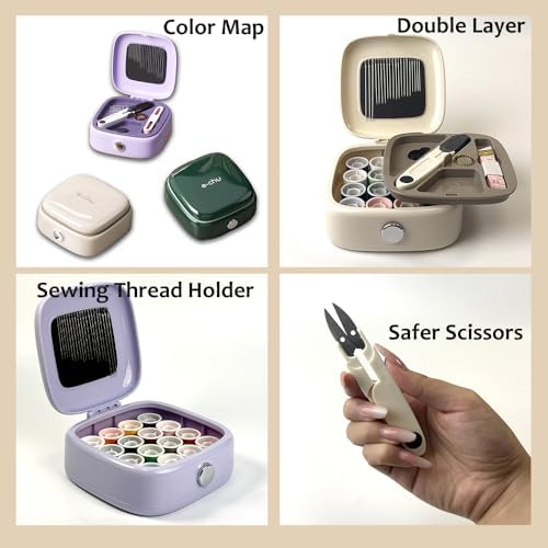 Sewing Kit Magnetic, Needle and Thread Kit with Sewing Supplies Travel Small Sewing Kit Portable for Adults Beginners (White)