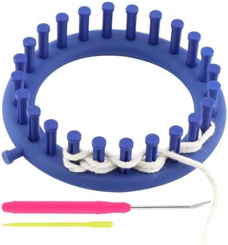 Round Knitting Looms Set, Plastic Loom Knitting Set with Crochet and Plastic Needle, Scarf Hats Making Tools, DIY Crocheting Handmade Craft Kit for Beginners and Knittings Lover (Blue, 5.5inch)
