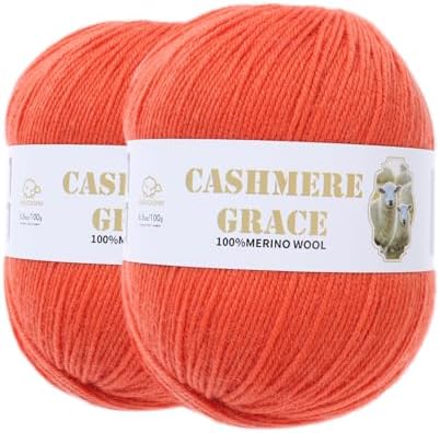 100% Pure Natural Merino Wool Yarn (4ply) - Each Ball 3.5 OZ/Approximately 320 Yards - Hand-Knitting/Crochet/Knitting - Soft and Non-irritating [2 Ball Set] (Orange)