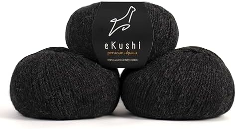 100% Baby Alpaca Yarn for Knitting & Crocheting - Set of 3 Skeins of Premium Yarn DK - Lightweight, Hypoallergenic & Thermal Peru Made - Ideal for Delicate Projects (N044 - Charcoal)